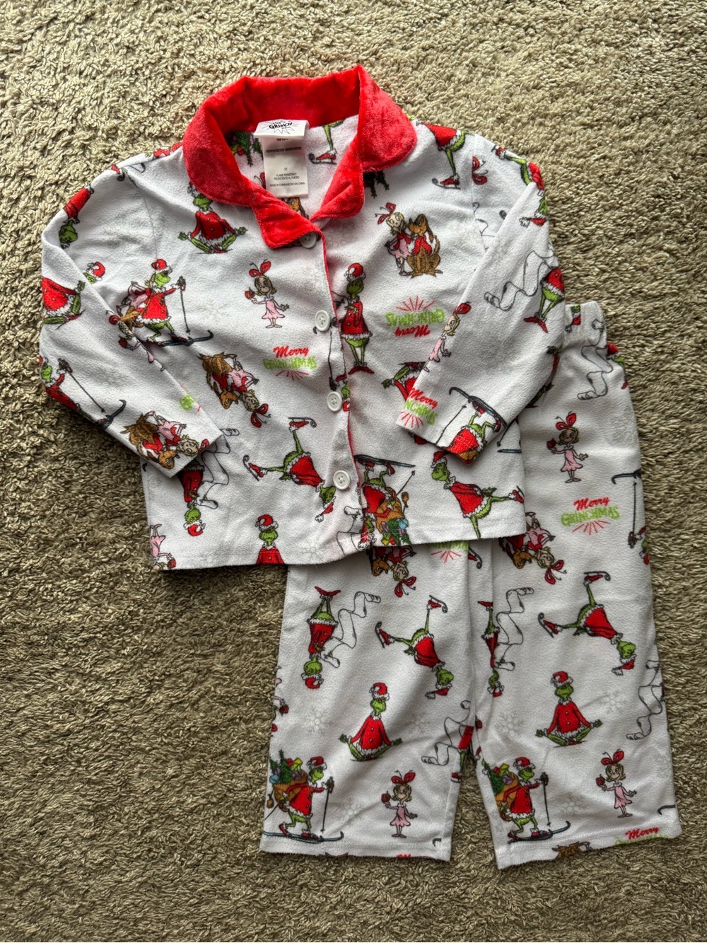 The Grinch Toddler Christmas Pajamas 2T Dr Seuss 2 Piece Button Front Set
